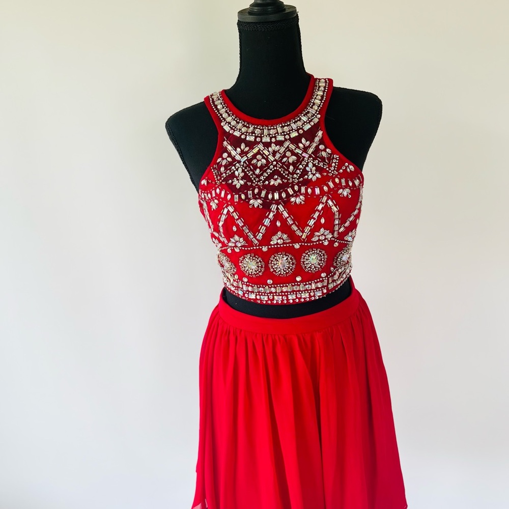 Elegant Red Embellished Prom Dress